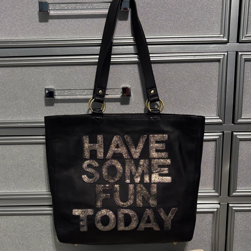 Leather Have Some Fun Today Navy Josie Tote Bag - Picture 3 of 17